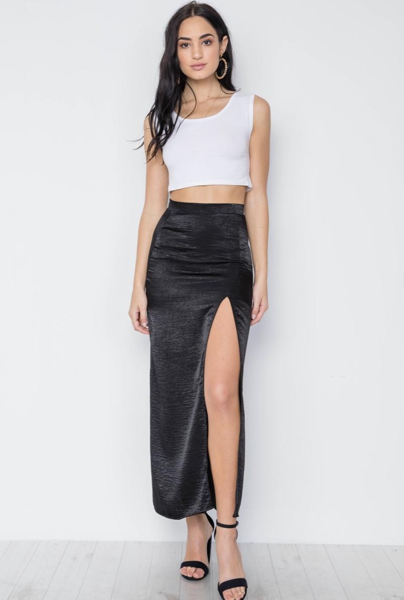 Pencil Skirt With Front Slit - Black-totobed.com.vn